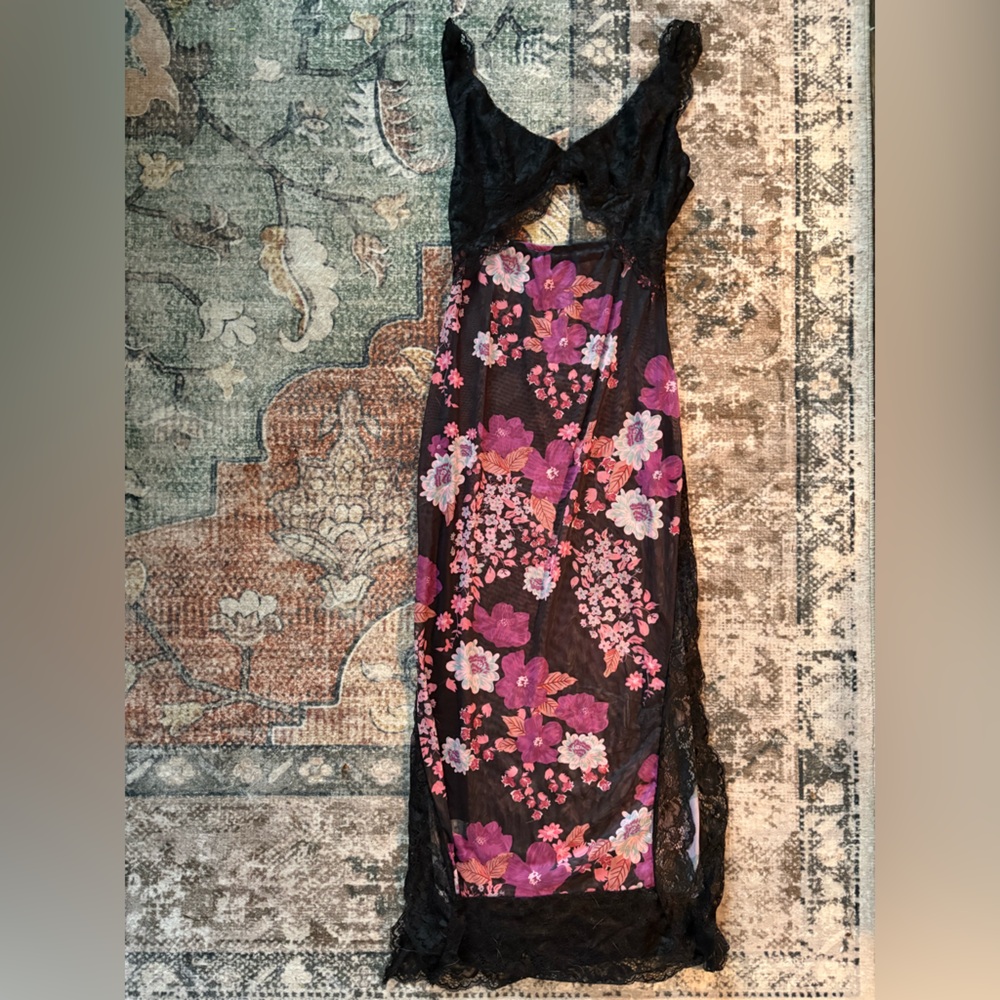 Floral Lace Dress with Pink and Purple Flowers